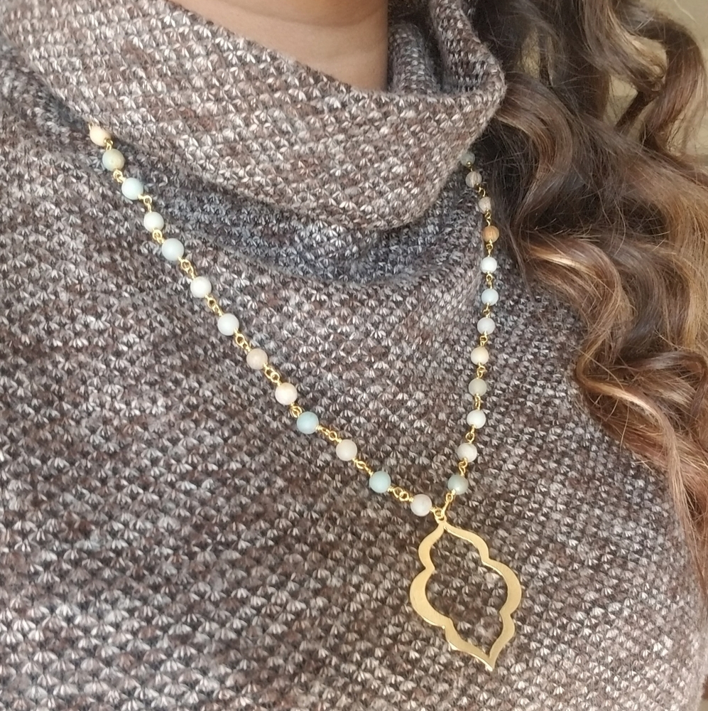 Amazonite natural stone necklace set